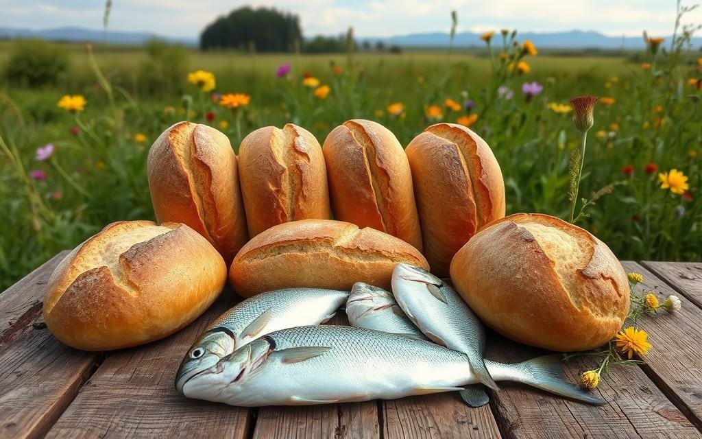cinco pães e dois peixes cinco pães e dois peixes